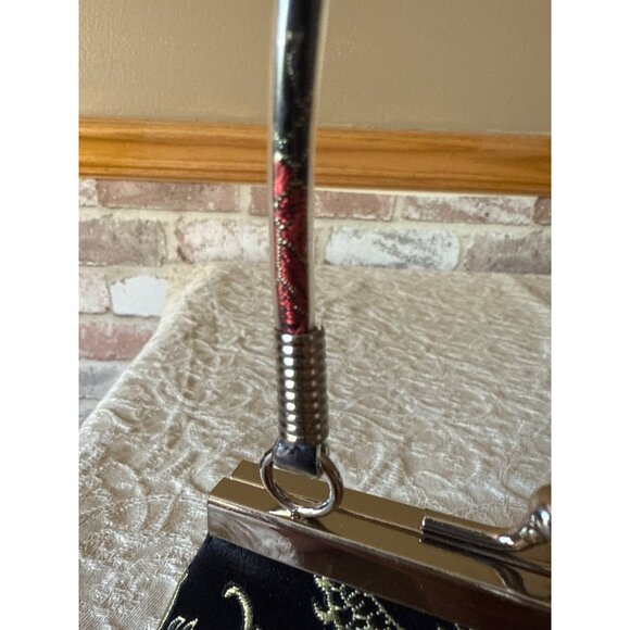 Mini Tiny Vintage Black Satin Brocade Evening Purse Metal Handle & Clasp Closure - Picture 11 of 16